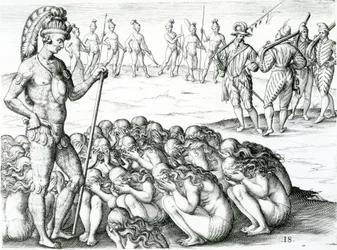 Morbo Sublati Postulata a Rege, Illustration from Brevis Narratio Eorvm Qvae in Florida Americae Provicia Gallis Acciderunt 1591